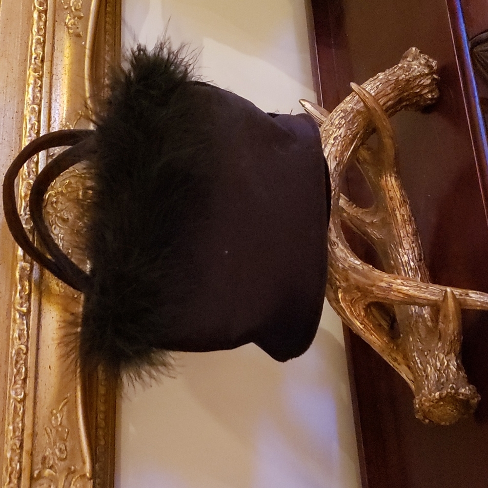 Black Velveteen & Feathers Mini Purse